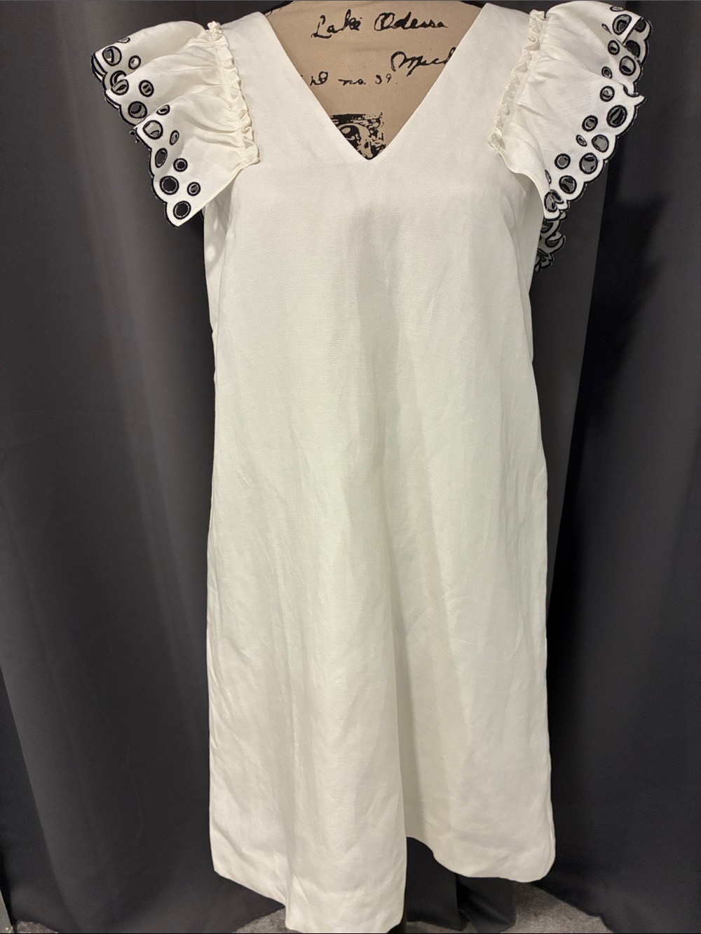 J. Crew White V-Neck Eyelet Flutter-Sleeve Midi Dress